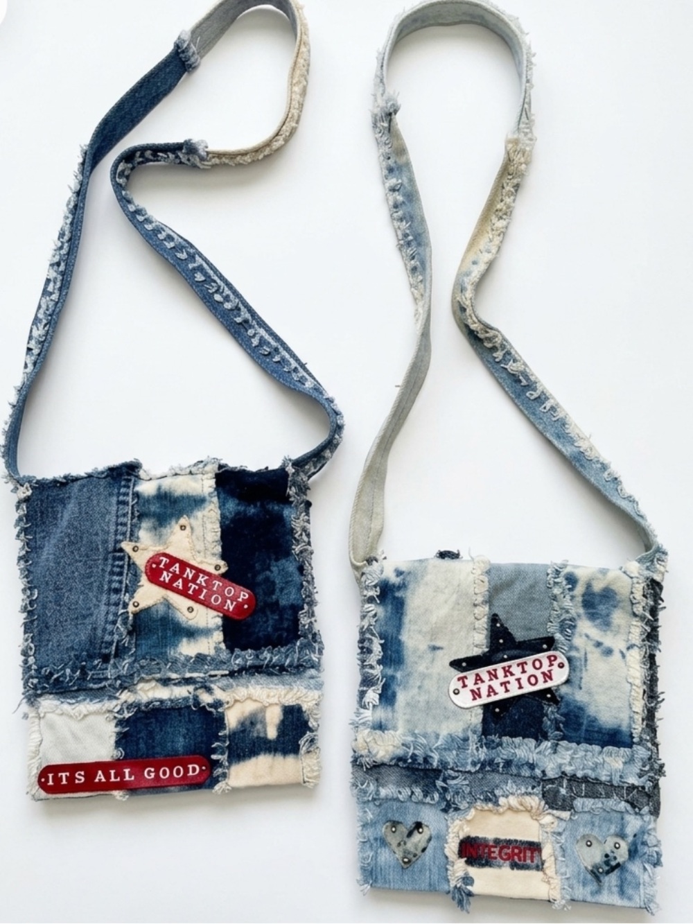 NWOT 2 TankTop Nation Upcycled Denim Patchwork Crossbody Bags